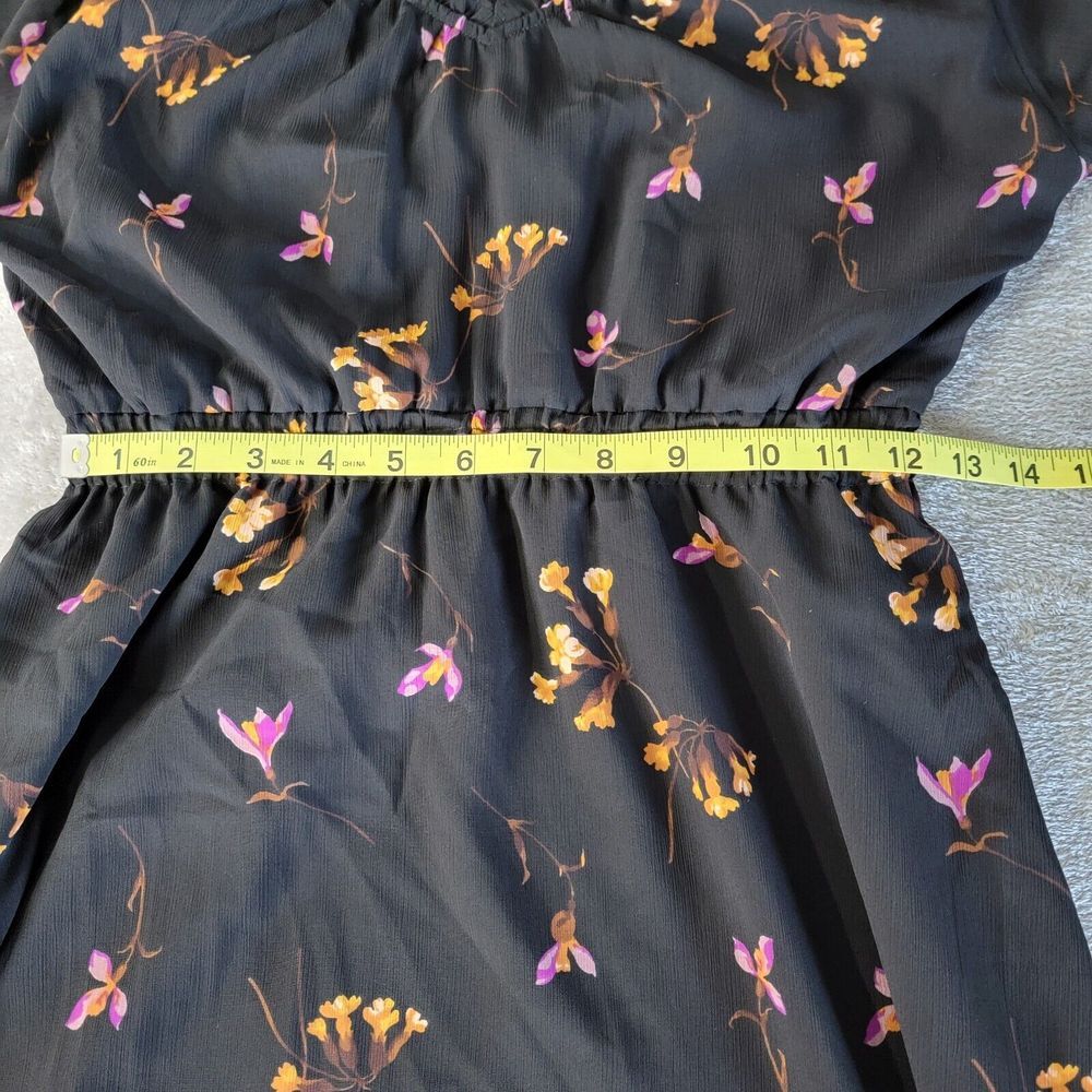 Madewell Black Floral V-Neck Dolman Sleeve Lined Midi Dress Size‎ XS - Picture 6 of 8